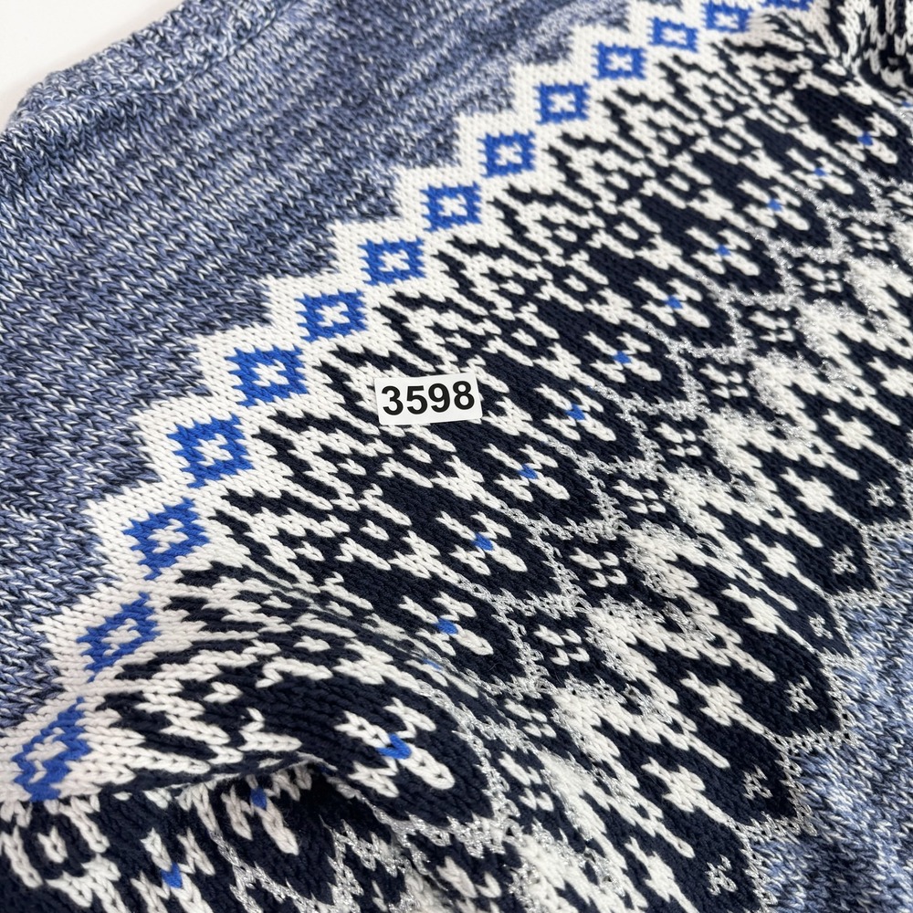 LOFT Sweater Womens Medium Blue White Fair Isle Pullover Crewneck Knit NWT New - Picture 9 of 9